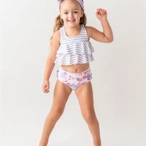 Ruffle Butts Striped and Floral Kids Bikini - Purple and White Size 18-24 Months